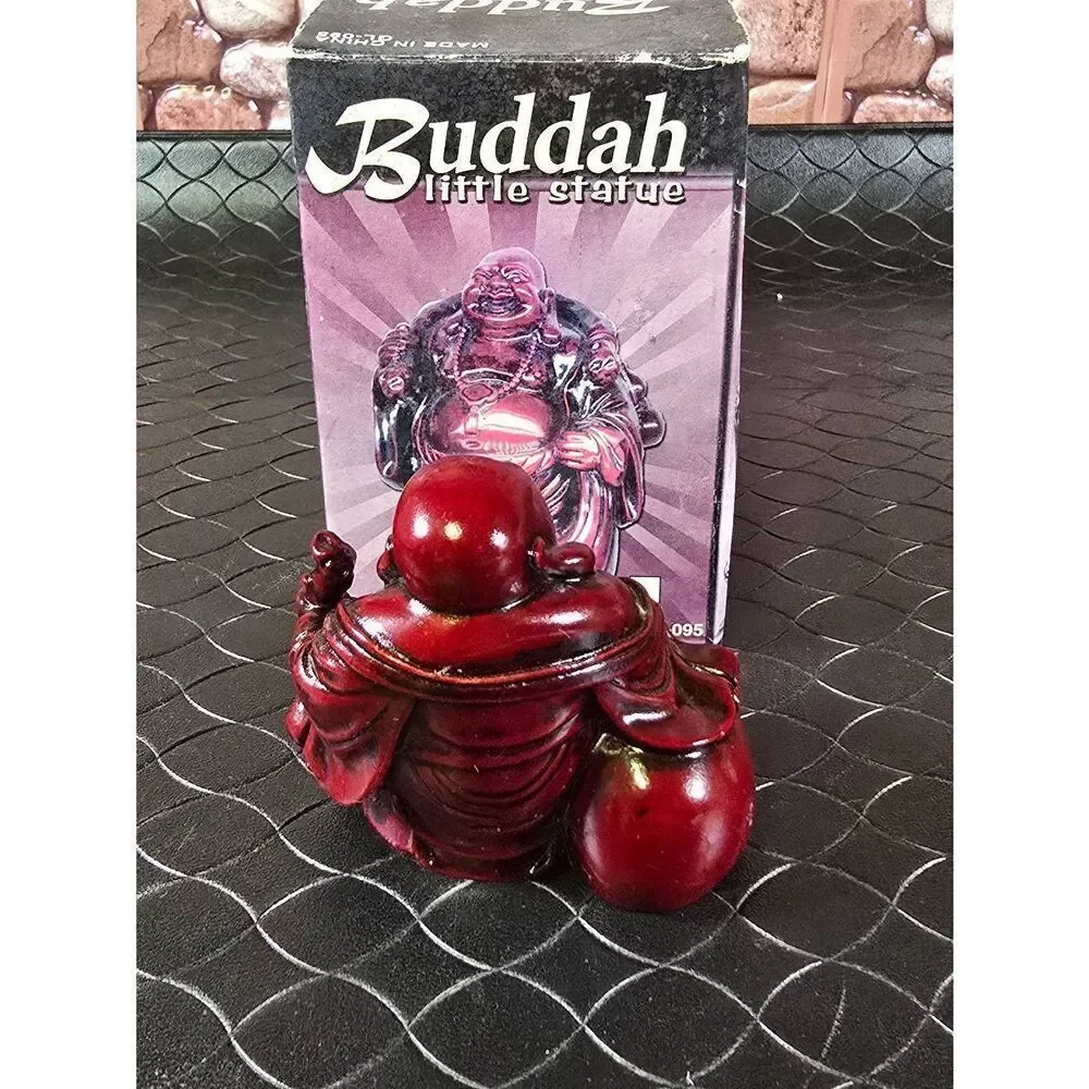 Red Resin Laughing Buddha Luck Happy Figurines Vintage 2.5